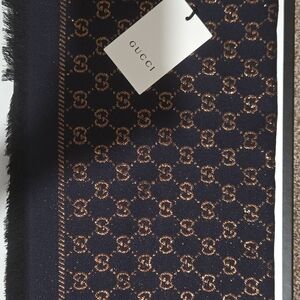Gucci Metallic GG Navy and Gold Scarf